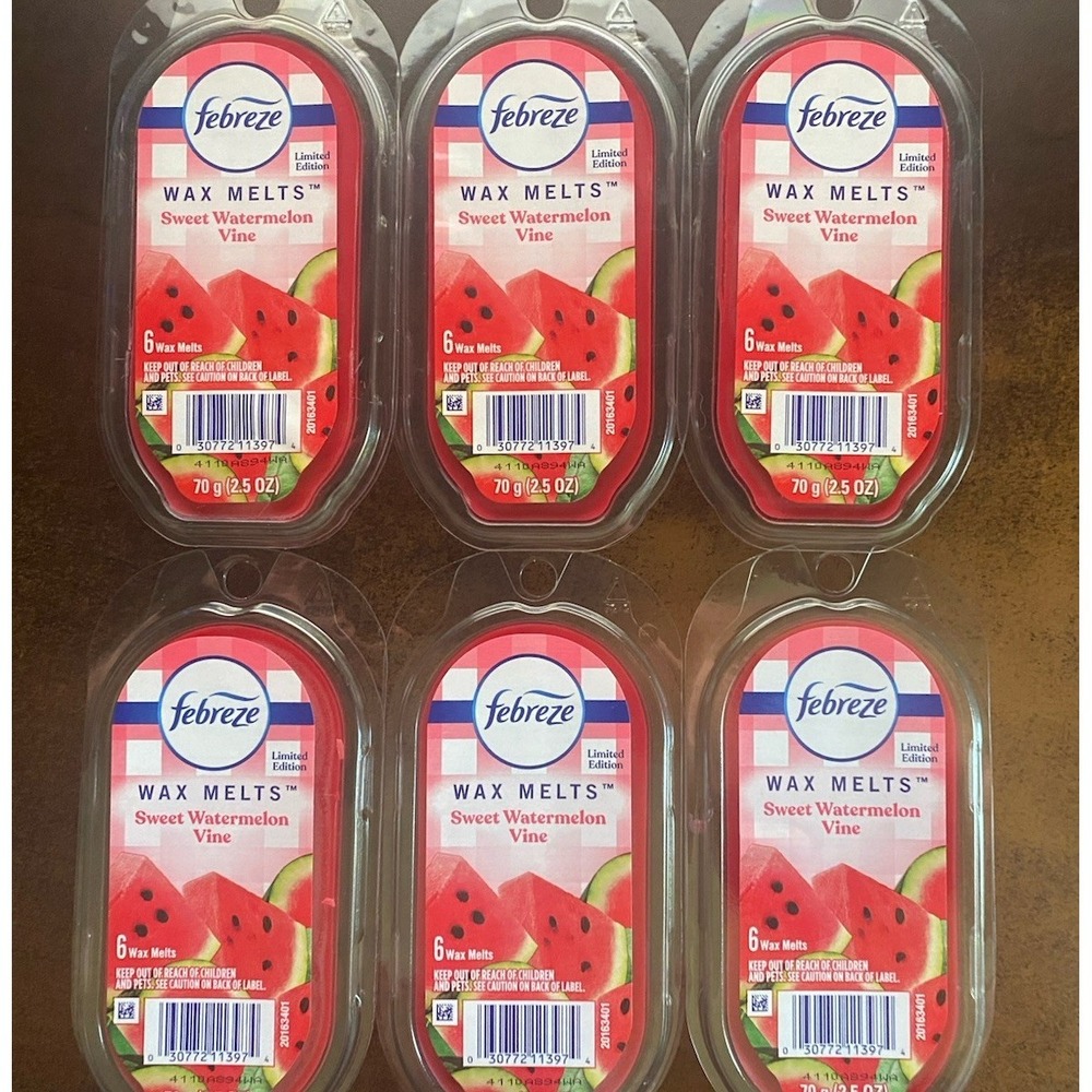 6 Pack Febreze Wax Melts Sweet Watermelon Vine Limited Edition 2.5oz Red